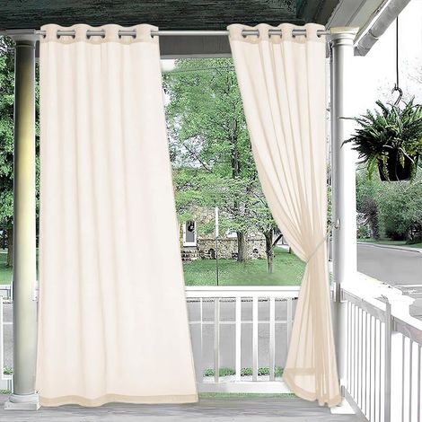Lot de 2 Rideaux de Jardin 130x245, Voilage Extérieur Imperméable avec Œillets pour Terrasse et Pergola (1/4)