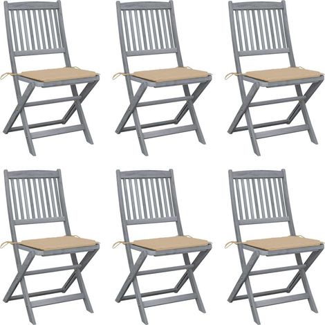 Klappbare Gartenstühle 6 Stk. mit Sitzkissen Massivholz Akazie
