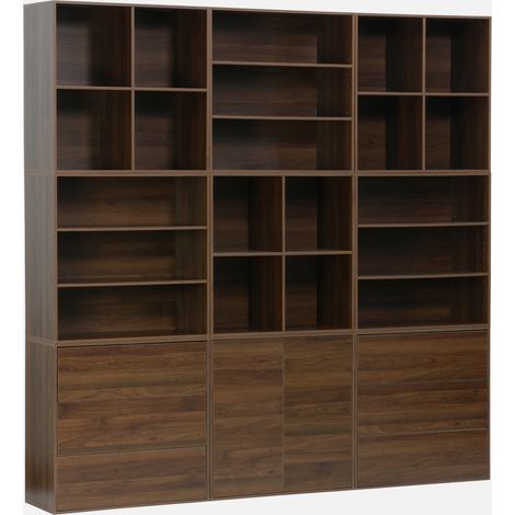 Kit estantería o biblioteca modular decorativa madera con 9 elementos