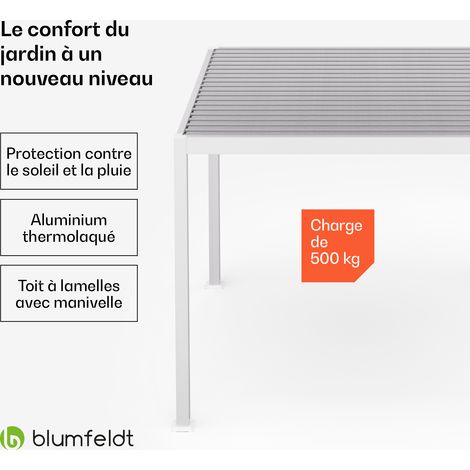 Blumfeldt – Pergola à lamelles 3x3 m – Toit réglable en acier galvanisé – Structure en aluminium résistante aux intempéries – Pour terrasses et jardins