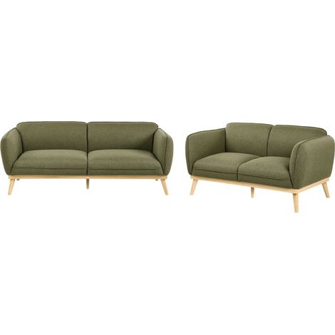 Ensemble de Salon Scandinave en Tissu 5 Places Canapés 3 et 2 Places Pieds Effilés en Bois Facile d'Entretien Vert Olive Ljung (1/5)