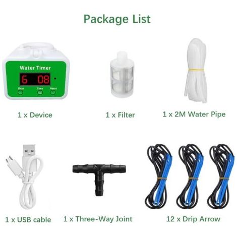 Système d'arrosage automatique, 12 kits d'irrigation goutte à goutte pour plantes d'intérieur, affichage LED et alimentation USB, système d'arrosage automatique pour plantes en pot d'intérieur