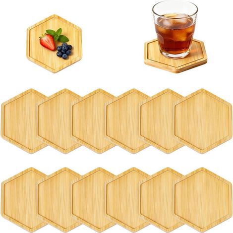 Lot de 12 sous-verres en bois hexagonaux 10cm DIY Kit de mosaïque bois naturel (1/4)