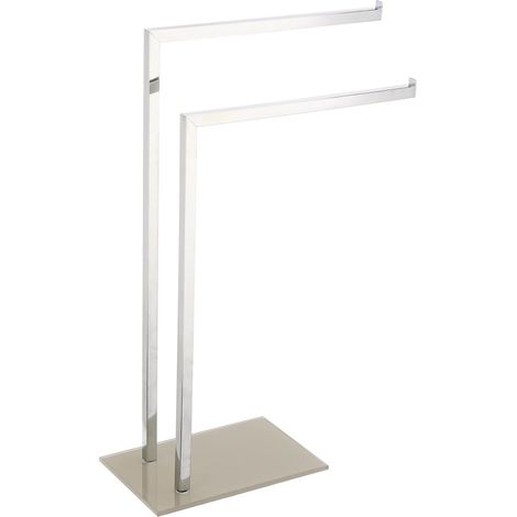 King Home PIANTANA PORTASCIUGAMANI 2 BRACCI in acciaio, base in vetro temperato grigio tortora 45x20x69h cm (1/4)
