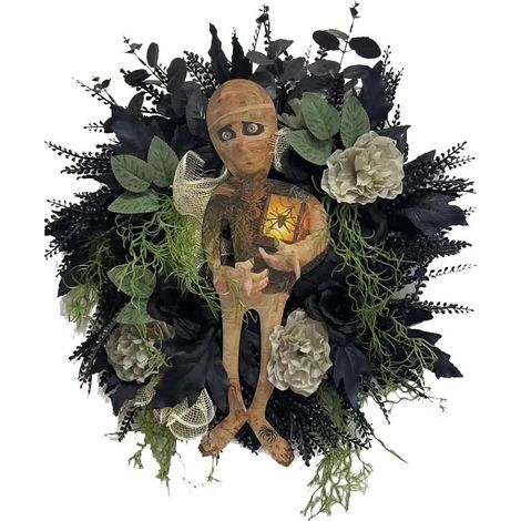 Corona navideña de estilo gótico con atmósfera de terror y momia de Halloween (50 x 40 cm) (1/5)