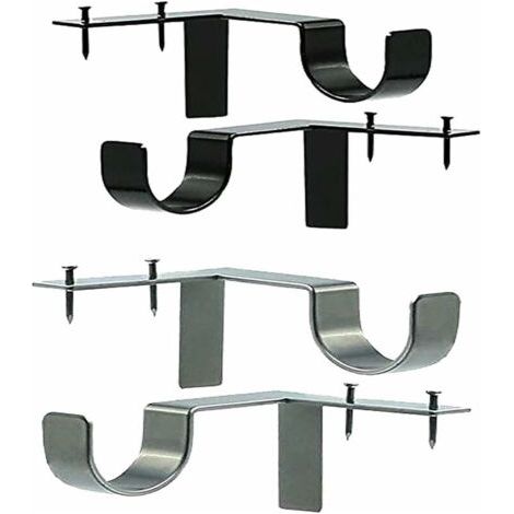 Memkey – Lot de 4 supports tringle à rideau sans perçage – Installation facile sans vis – Métal argent et noir – Pour fixation murale robuste (1/4)