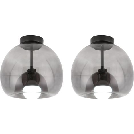 2PCS Lampara Techo De Vidrio Plafones Moderno Lampara Techo Vintage E27 Lámpara de Techo Redonda Para Cocina Comedor Negro