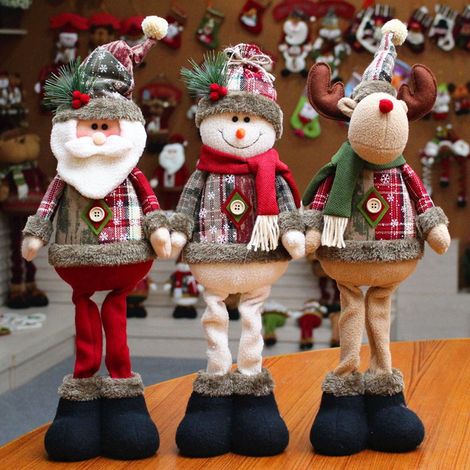 Poupée En Peluche De Noël - Bonhomme De Neige Elfe Et Père Noël - 48 Cm - Décoration Festive Pour Intérieur - Lot De 3 (1/2)