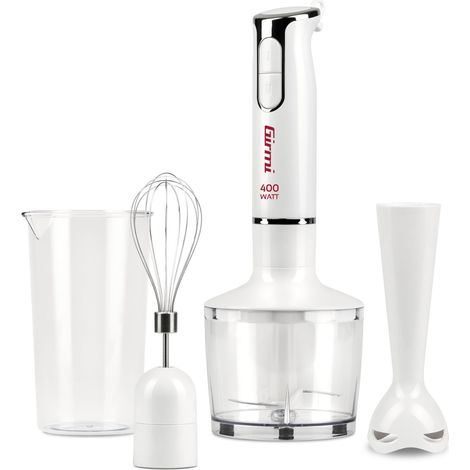 Mixeur Plongeant avec Kit 3 en 1, Blender-Mixeur-Fouet, 400 W, Moteur DC, 2 Vitesses, Lames Inox, Verre doseur 700 ml inclus, Blanc-Gris acier (1/5)