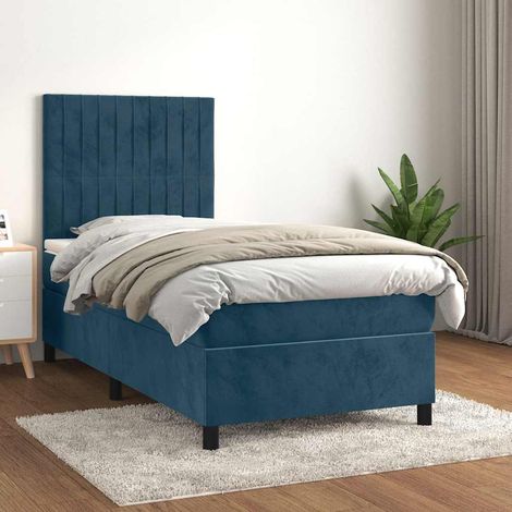 Cama box spring con colchón terciopelo azul oscuro 90x200 cm (1/5)