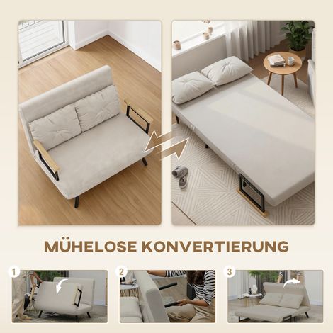Canapé convertible 2 places velours, espace nuit, livré avec 2 coussins, aspect velouté, teintes naturel + beige + noir (1/4)