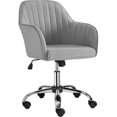 Yaheetech Sedia da Ufficio Ergonomica Scrivania in Velluto Imbottita Girevole a Rotelle Reclinabile Altezza Regolabile Portata 136 kg Chiaro Grigio