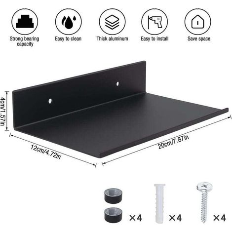 Metall-Wandhalterung, 2er-Set schwarze Wandregale 20 cm, Duschwandhalterung, rechteckige Wandhalterung mit Löchern und Schrauben, geeignet für Wohnzimmer, Schlafzimmer, Bilderrahmen, kleine Dekoartike (1/5)