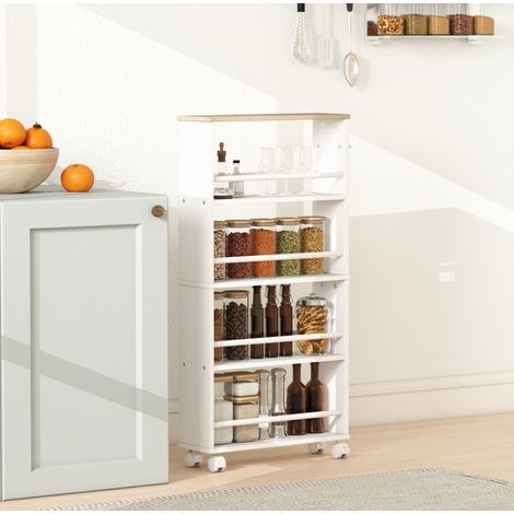 Carrello da cucina 45x15x91 cm in legno naturale con spazio contenitore e ruote FloraGrace (1/5)