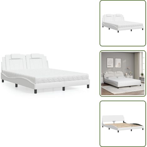 Cadre de lit - vidaXL Lit Viana avec matelas blanc 160x200 cm similicuir - Sommeil de qualité (1/5)