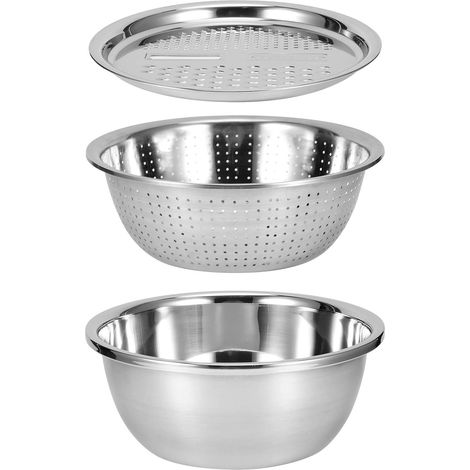 3-in-1 Küchensieb aus Edelstahl, Nudelsieb mit Deckel, stapelbar (1/5)