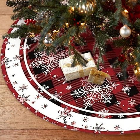 Jupe de Sapin de Noël 120 cm, Couvre Pied Sapin Noël Rond, Tapis Sapins de Noels Rouge, Cache Pied Sapins, Jupe d'arbre Tapis, Couverture pour Fête Arbre de Noëls Décoration (1/5)