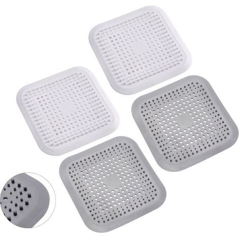 Set mit 4 Silikon-Haarauffängern mit Saugnäpfen, Universalfilter für Badezimmer, Badewanne und Küche (weiß und grau) (1/5)