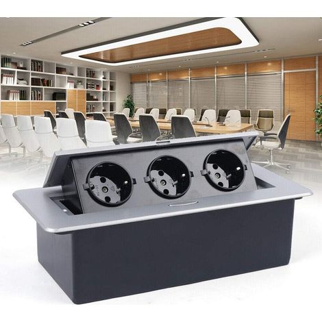 Presa da incasso a scomparsa, presa da tavolo, 3 scomparti, in alluminio, stazione energetica, presa per mobili da cucina e ufficio 10 A, 250 V, (1/5)