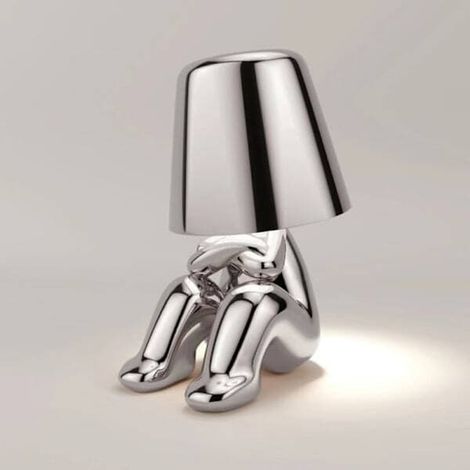 BelleRise - Lampe de chevet tactile, lampe de table Golden Thinker décorative portable sans fil rechargeable, Argent DMGF (1/5)