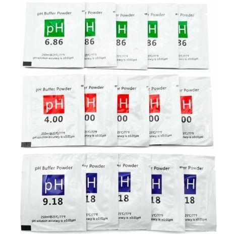 Lot de 15 solutions tampons pH 4.00/6.86/9.18 – Précision ±0,01 pH – Pour étalonnage pH-mètre – Emballage résistant à l'humidité (1/5)