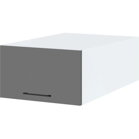 Meuble haut grande profondeur de cuisine Lovia Gris Mat 1 porte relevable L 60 cm - Porte avec poignée apparente Grey (1/3)
