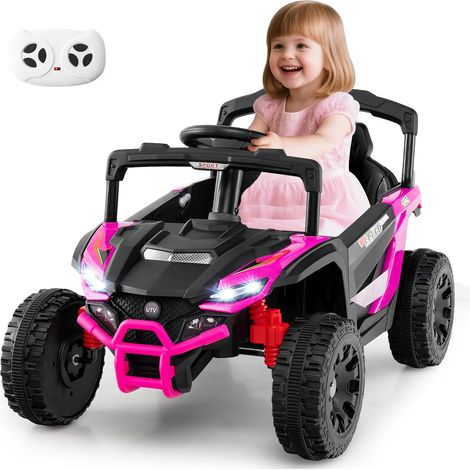 COSTWAY 12V Macchina Elettrcia per Bambini, UTV Auto Elettrica con Telecomando, 3 Velocità, Luci LED, Musica, Clacson e Sospensioni a Molla, 3-5 km/h, Ideale per Bambini 3 Anni+ (Rosa) (1/5)