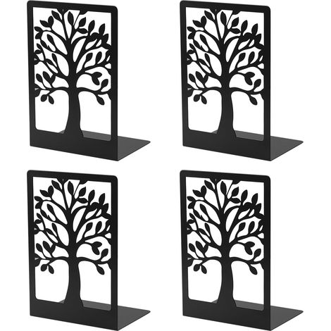 Serre-Livres Livre en Métal Noir Presse-Livres antidérapant pour étagères classeurs CD/DVD Livres pour Enfants pour Bureau/école/Maison 12x17,5x8,5 cm (4 pièces Noir) (1/5)