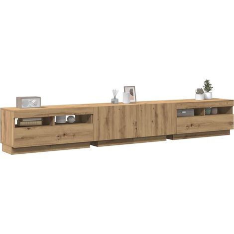 Beyamis Meuble TV avec éclairage LED, chêne massif, bois d'ingénierie (1/5)