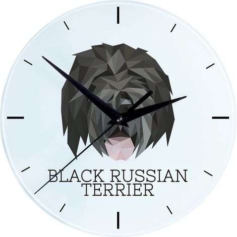 Terrier nero russo, Terrier nero russo - orologio da parete geometrico con una foto e una scritta di Art-Dog (1/4)