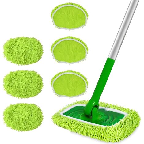 Recharge Serpillière Microfibre pour Swiffer Sweeper 6 Pièces Lingettes Lavable Attrape Poussiere Utilisation Humide et Sèche s Vert (1/5)