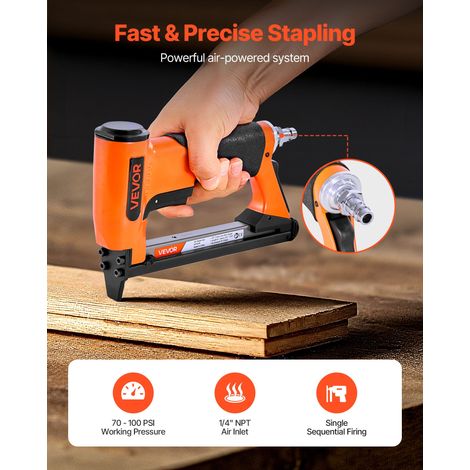 Agrafeuse Pneumatique, Calibre 21, Compatible avec Agrafes Fil Fin Série 80 Non Incluses de Largeur Couronne 12,8 mm de Longueur 6-16 mm, Capacité 150 PCS, pour Tapisserie, Menuiserie, Bricolage (1/5)