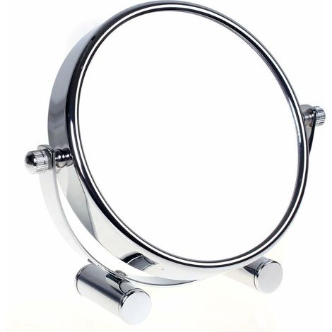 Miroir de Maquillage/Miroir cosmétique, pivotant à 360° - Double Face : Normal et grossissement x10.Miroir sur Pied, Miroir Rasage, Miroir Salle de Bain, chromé-- (1/5)