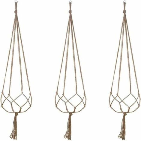 Cesto sospeso in macramè, 3 pezzi, supporto per piante sospeso in corda di cotone per interni ed esterni, soffitti, balconi, decorazione murale (122 cm)