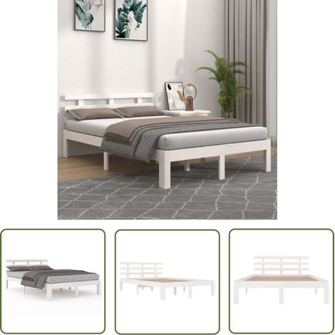 The Living Store Massivholzbett Weiß 200x200 cm - Holzbett - Massivholzbette - Kiefernbett - Doppelbett - Weißes Bett (1/5)