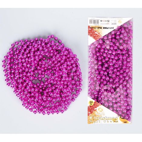 24ft Pink Beaded Garland for Christmas Trees, DIY Crafts and Indoor Party Decorating