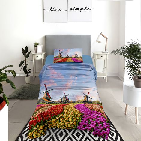 Completo Letto Lenzuola 100% Cotone Set Lenzuolo Moderno Sotto Sopra Federe Due Stampe In Altissima Definizione Dis60olanda - Singolo
