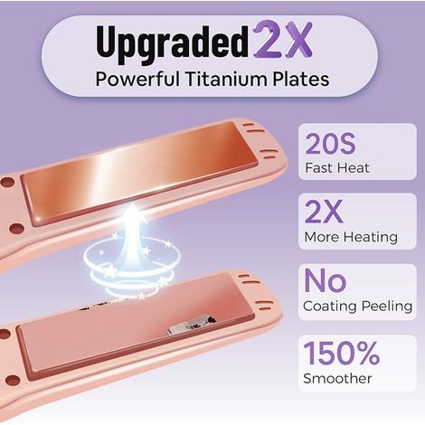 Hair Straightener, Mini USB Rechargeable Travel Straightener, 3 Heating Temperature Settings, 5000mAh - Pink (1/4)