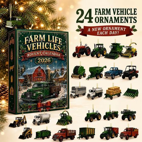 Calendrier de l'Avent Tracteur Fermier – Pendentif acrylique – Boîte surprise pour décorations de Noël (1/3)