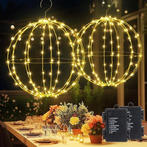 Set mit 2 batteriebetriebenen Weihnachtskugeln, faltbare Lichterkette aus Metall für den Außenbereich mit 144 + 120 LEDs, 8 Modi, wasserdichte Lichterkette für Wohnzimmer, Garten, Party, Innenbereich (1/5)