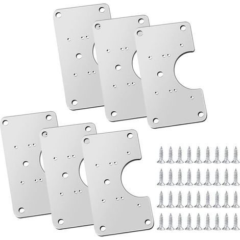 Lot de 6 plaques de réparation de charnières en acier inoxydable avec 36 vis et 12 trous de fixation pour la réparation de portes, placards, meubles (1/4)