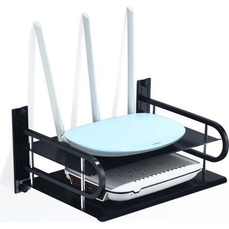 Etagère Métal Murale pour Appareils Audiovisuels, Support Flottantes Étagères pour Routeur, Modem, Boîtier TV, Lecteurs Multimédias, Boîtier Sky, Console de Jeu (2 Niveaux, Petite) (1/5)