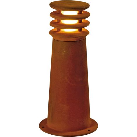 lampe sur pied extérieure E27 acier rouillé FeCSi IP55 Ø19cm H40cm – éclairage direct pour jardin, terrasse, allées – design unique, ampoule non incluse, style oxydé (1/5)