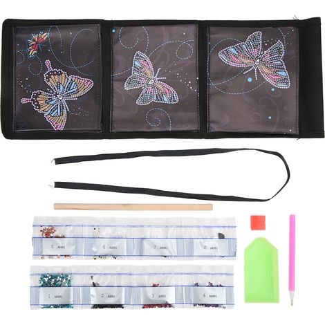 Pochette de Rangement Murale DIY à Motif Papillons Diamant, 3 Poches Imperméable pour Chambre (1/5)