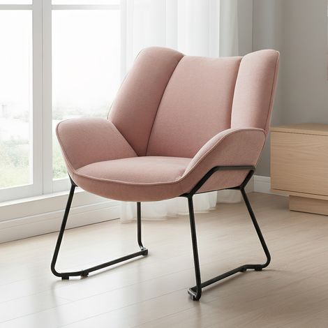 Wahson Fauteuil Relax en Tissu Chenille, Fauteuil Chambre avec Pied Métal, Confortable Assise Épais, Fauteuil Relax pour Salon, Rose