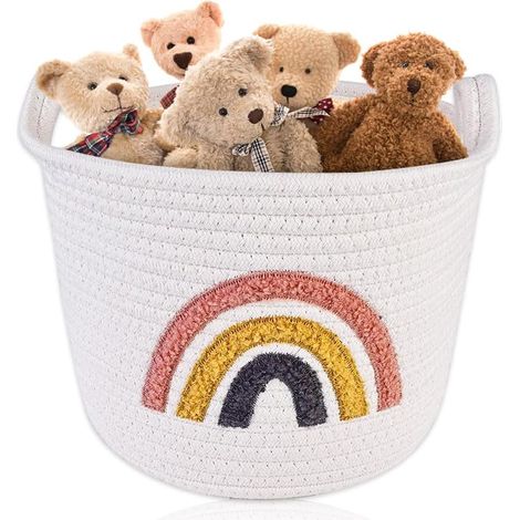 Cesta decorativa de cuerda de algodón tejida para cambiador, baño, cocina, sala de estar o dormitorio.