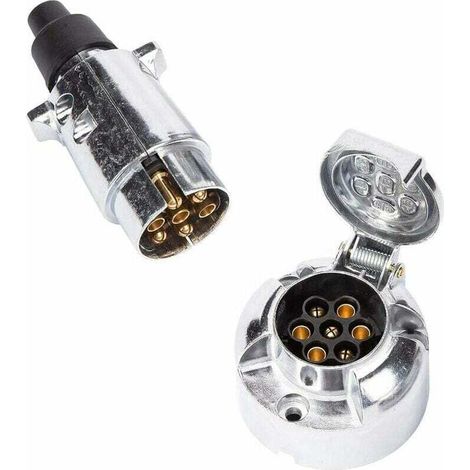 Prise Remorque & Prise 7 Broches Métal, 12V Étanche Prise pour Remorque 7 Broches Mate Prise Attelage 7 Broches, Prise Remorque 7 Broches Convient Aux Camion/RV/Voiture (Alliage d'aluminium (1/5)
