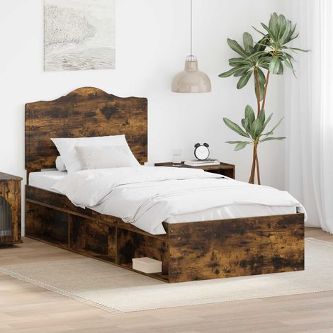 Bettrahmen Geräucherte Eiche 90 x 190 cm Massives Kiefernholz (1/5)