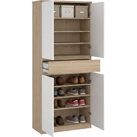 Dmora - Scarpiera Jangmi, Mobile portascarpe, Armadio da ingresso multiuso, Mobiletto per calzature, 80x40 h192 cm, Rovere e Bianco