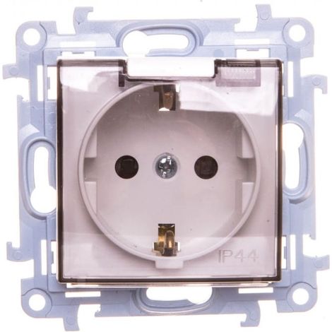 Simon 10 Einzelsteckdose Schuko mit Dichtung und transparenter Klappe, weiß, 16 A, 250 V, Schutzart IP44, CGSZ1BZ.01/11A